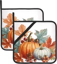 Fall Berry Pumpkin Pot Holders Set of 2 Autumn Leaves Kitchen Decors Heat Resistant Potholder Cotton Lining Oven Hot Pads for Cooking Baking Microwave Oven End Dishes BBQ