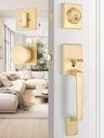EHOMEWARE Front Door Handle with Deadbolt Set, 1 Pack Keyed Entry Door Lock, Single Deadbolt Door Knob for Exterior Door, Satin Brass Finish, Reversible for Left/Right Doors