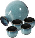 Ceramic Vintage Sake Pot and Cups Set Random Color Japanese Style Sake Kettle Microwave Safe 2-Piece for Home and Parties