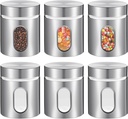 6 Pack Kitchen Canisters Set 20 oz Stainless Steel Canisters with Window Glass and Lids Airtight Coffee Sugar Tea Candy Storage Jars Food Storage Container for Flour Cookies Spices Grains
