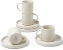 famiware Star Espresso Cups and Saucers Set of 4, [ Mini ] 3 oz Ceramic Small Coffee Mug with Handle, Ribbed Stoneware Demitasse Cup for Tea, Latte - Microwave & Dishwasher Safe - Matte White