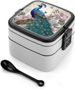Bento Box for Adult Peacock Floral Bento Lunch Box with 2 Compartments Stackable Lunch Container Reusable Food Storage Container Meal Prep Snack Containers