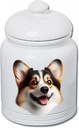Best of Breed Corgi Pembroke Welsh Open Tri Dog and Cat Ceramic Treat Jar 9" Tall Air Tight Seal All White