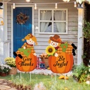 Fall Scarecrow Yard Stake Pumpkin Porch Sign with Stakes Thanksgiving Pilgrim Yard Decorations Harvest Scarecrow for Autumn Outdoor Lawn Supplies