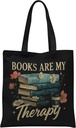 Book Lovers Gifts Tote Bag, Books Are My Therapy Vintage Floral Book Aesthetic Canvas Tote Bag, Gifts for Readers Bookish Women, Reusable Grocery Shopping Bags