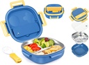 Tiny Mini Small Bento Box or Snack Box with Removable Stainless Steel 3-Compartment & Cutlery For Baby 0-24 Months –LeakProof,Dishwasher Safe & BPA-Free,Daycare,Preschool,Travel(Blue,Not Insulated)