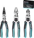 DURATECH 3PCS Pliers Set, Large 6 in 1 Multifunctional Wire Stripper Crimper Cutter, 8.5" Long Nose Pliers, 8.5" Linesman Pliers, 8" Diagonal Side Cutting