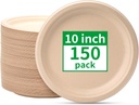 RACETOP Compostable Paper Plates 10 Inch [150 Pack], Disposable Biodegradable Heavy Duty Paper Plates, Made of Natural Sugarcane Fibers, Unbleached Brown, Round