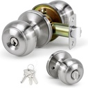 Keyed Entry Door Knob for Entrance, Front Doorknob with Lock and Key for Exterior & Interior Right and Left Side Bedroom, Living Room, Satin Nickel,1 Pack