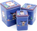 Cookie Jars Cake Tins Nesting Cookie Tins Set of 3 Chritsmas Theme Metal Tin with Lid Blue Empty Square Metal Storage Tin Containers Nesting Tins,for Gift Giving,Storing Candy Cookie