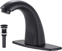 Black Touchless Bathroom Sink Faucet with Drain Stopper Overflow Electronic Sensor Automatic Basin Faucet with Hole Cover Plate Temperature Mixer AC/DC Powered Motion Activated Hands-Free Deck Mount