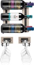 Sorbus Wall Mounted Wine Rack + Stemware Rack Set - Wire & Wood Wine Rack Wall Mounted for Bottles, Liquor, Champagne, Wine Glasses, Champagne Glasses for Home Bar