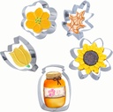 5 Pieces Summer Flower Cookie Cutters,Sunflower, Tulip, Daisy, Leaves, Marson Jar Stainless Steel Holiday Cookie Cutter Shapes for Mother's Day Father's Day Easter Parties