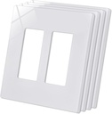 CML Screwless Wall Plate Cover, 2-Gang Mid-Size 4.88" x 4.94", Midway Double Faceplate Cover for Decorator Receptacle Outlet & Switch, UL Listed, 4 Pack, White