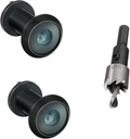 TOGU 2PCS of 220-degree Solid Brass Peep Holes for Door with 16mm Drill Bit, 0.63 inch Door Peephole with Privacy, Compatible with Door Thick from 1-3/8" to 2-1/6", Matte Black Finish