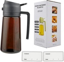 Oil Spray Bottle Dispenser for Kitchen Cooking, 470ml 16oz 2 in 1 Olive Oil Mister with 2 Waterproof Stickers for Kitchen Gadgets, Air Fryer, Salad, Frying, BBQ - Black Lid + Brown Bottle