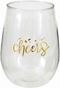 Unique Gold "Cheers" Plastic Stemless Wine Glass - 15oz (1 Pc.) - Perfect for Parties, Weddings & Catering Events