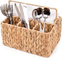 KOLWOVEN Wicker Utensil Caddy Carrier, Wicker Flatware Organizer, Hand Woven Water Hyacinth Cutlery Holder for Countertop with Handle