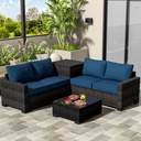 4-Piece All-Weather Outdoor Patio Furniture with Hydraulic Lift Storage, Heavy-Duty 350 lbs Capacity Patio Conversation Sofa Set, L-Shaped Wicker Corner Couch