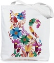 Chicimln Boho Floral Cat Tote Bag, Cat Lovers Mom Lady Gifts Canvas Tote Bags for Women, Rustic Flower Botanical Kitten Reusable Grocery Shopping Bags