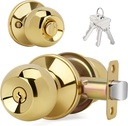 Ball Design Door Knob with Keys and Lock, Keyed Entry Round Shaped Doorknob for Front/Entrance Doors, Polished Brass Finish