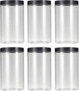 43oz (1280 ml) Clear Plastic Jars with Smooth Black Lids and Labels (6 Pack), Wide Mouth, BPA Free, PET Jars Bulk for Home & Kitchen Pantry Organization and Storage (Black)