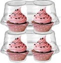 Bekith 60 Count 2-Compartment Plastic Cupcake Containers Disposable with Connected Airtight Lid, Clear Stackable Deep Dome Cupcake Carrier Holder Box for Cupcakes, Muffins, BPA Free