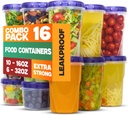 16 Plastic Containers with Screw On Lids - [32 & 16 Oz] - Soup & Salad Food Storage Containers Takeout To Go - Microwave, Freezer & Dishwasher Safe BPA-Free