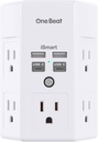 One Beat 1680J 3 Side Power Strip Multi Plug Expander, Surge Protector, 5 Outlets Extender, 4 USB Ports (USB C), Wall Mount Charger, Outlet Splitter Adapter for Home, Travel, Office, ETL Listed, White