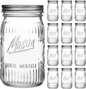 12 Pack 32 oz Wide Mouth Mason Jars - Heavy Duty Glass Storage Jars with Airtight & Leak Proof Lids for Pickling, Canning, Food Storage, Flour, Sugar, Pasta, Oats & DIY Projects (12pack 32oz)
