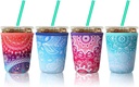 Patelai 4 Pieces Reusable Iced Coffee Sleeve Cup Insulator for Cold Drinks Beverages and Holder for Most Coffee(16-20 oz Small,Flower Style)