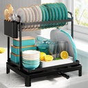 2-Tier Stainless Steel Dish Rack, Large Dish Drainer for Kitchen Counter with Utensil Holder & Cup Space, Black