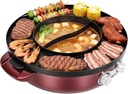 Hot Pot Electric with Grill, 2 in 1 Smokeless BBQ Grill Shabu Hotpot Electric Teppanyaki Grill Separate Dual Temperature Control Easy Clean Indoor Large Capacity for 2-5 People