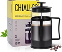 Mini French Press Coffee Maker, Heat Resistant Thickened Borosilicate Classic Glass Stainless Steel Coffee Press, 12OZ Heat Cold Brew Coffee Pot Tea Press for Kitchen Travel Camping，Black