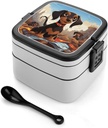 I Love My Dog Dachshunds Bento Box Adult Lunch Box Containers with Spoons Double Layered Lunch Containers Portable Lunch Boxes Food Container for Work Picnic Travel