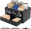 Double Layer Coffee Bar Organizer Station with Drawer and Metal Handles Wood Coffee Station Organizer Versatile Coffee Bar Organizer for Cups Coffee Pods Sugar US
