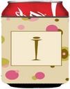 Caroline's Treasures CJ1004-ICC Letter I Initial Monogram - Tan Dots Can or Bottle Hugger Cooler Washable Drink Sleeve Collapsible Beverage Insulated Holder, Can Hugger, Multicolor