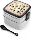 Bento Lunch Box for Women Lunch Containers for Adults Cute Cartoon Double Layered Lunchbox Large Capacity Bento Box with Cutlery for Work Picnic Camping Travel