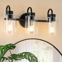 3-Light Bathroom Light Fixtures, Black Vanity Lights with Clear Glass Shade, Modern Wall Sconces for Bathroom Mirror, Powder Room, Living Room