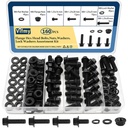 M8-1.25 Bolt x (Length 16/20/25/30mm) Flange Head Bolts Assortment Kit (160 Piece) with 8mm Bolt, Serrated Flange Nuts, Washers, Alloy Steel Black Oxide Finish Plated, Full Thread