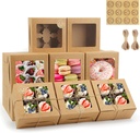 OAMCEG 50 PCS Cupcake Boxes with Window, 6x6x3 Inch Cookie Boxes, Brown Bakery Containers for Pastry, Dessert, Chocolate Strawberries, Treat Boxes with Stickers & Jute Twine