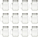 4 oz Mini Mason Jar Mugs with Handle, Small Glass Jars with Airtight Metal Lids, 12 Pack Empty Glass Mugs for Gift Party Wedding Candle and Favor