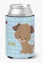 Caroline's Treasures BB7079CC Puppy on Blue Bones Can or Bottle Hugger Cooler Washable Drink Sleeve Collapsible Beverage Insulated Holder, Can Hugger, Multicolor