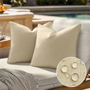 EMEMA Pack of 2 Decorative Outdoor Waterproof Throw Pillow Covers 18x18 Inch Solid Broadside Soft Outside Pillowcase Classic Cushion Cases for Patio Furniture Sunbrella for Balcony Decor Beige