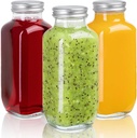 Juice Bottles with Lids, 16 Oz - Set of 3 - Clear Glass Jars with Caps - Reusable Empty Drink Containers for Juicing, Smoothies, Water, Milk, Kombucha Storage, Wellness Shots and More (3)
