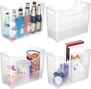 4 Pcs Plastic Freezer Organizer Bins with Wheel Tall Narrow Kitchen Pantry Organizer Snack Storage Containers for Office Refrigerator(10 x 13.3 x 5.5 Inch)