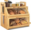 BAMBANG Extra Large Bread Box, Double Layer Bread Box for Homemade Bread, Bamboo Wooden Bread Storage Container with Tool Holder & Handles & Window, Assembly Required(14.9" x 11" x 15.3") Natural
