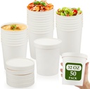 Sabary 50 Pack 32 oz Paper Soup Containers with Lid Disposable Kraft Soup Food Bowl Microwavable Food Storage Ice Cream Containers Nice for Restaurants (White)
