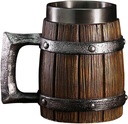 Nordic Viking Mug, pirate Beer Cup,Wooden Barrel Beer Mug Stainless Steel Liner, Medieval Drinkware Wine Goblet,Vintage Bar Decor for Home Accessories Gifts for Halloween/Christmas/Birthday