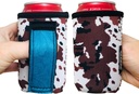 Lit Handlers Soda Can Handle - 12oz Can Cooler Sleeves Neoprene Material for Beer, Soda & Other Drinks - Reusable Beverage Holder w/Handle & Pocket (Cowhide w/Turquoise Leather)